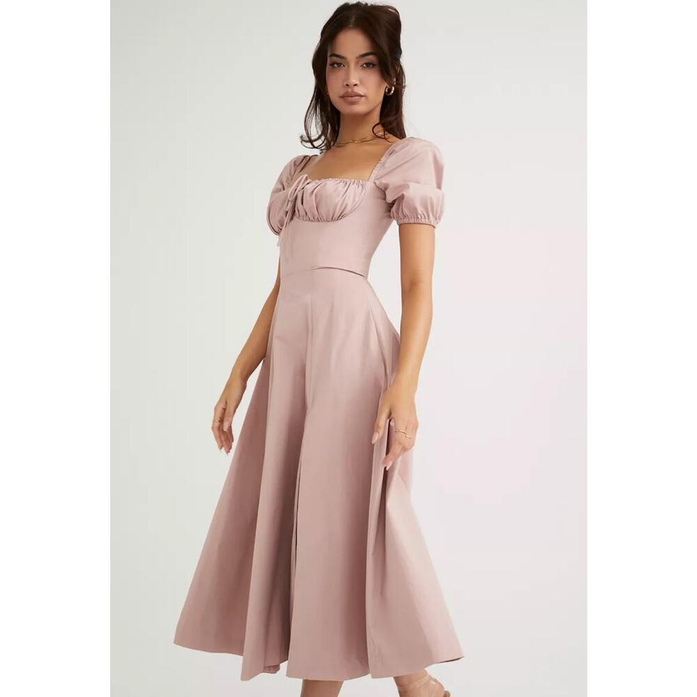 House of CB Tallulah blush puff sleeve midi dress